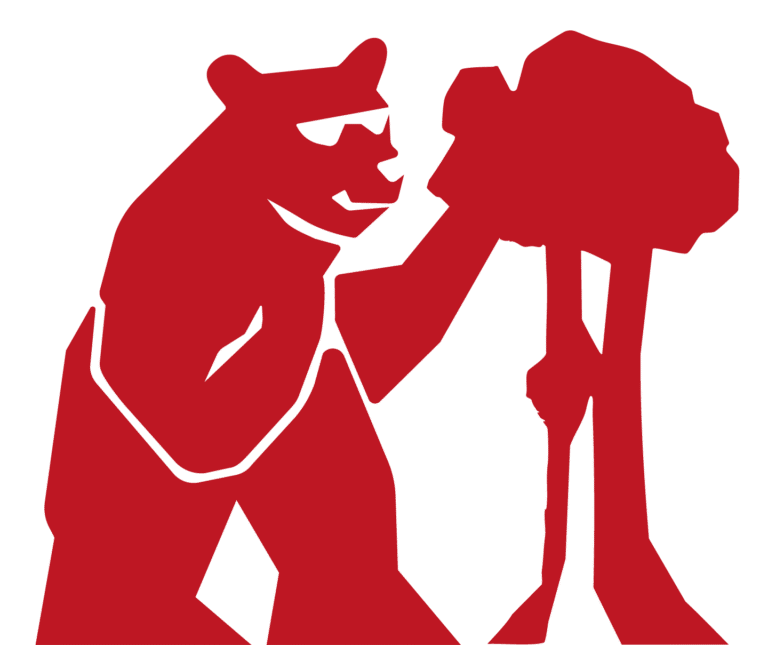 Ilustración del oso y el madroño de Madrid en rojo VRRO
