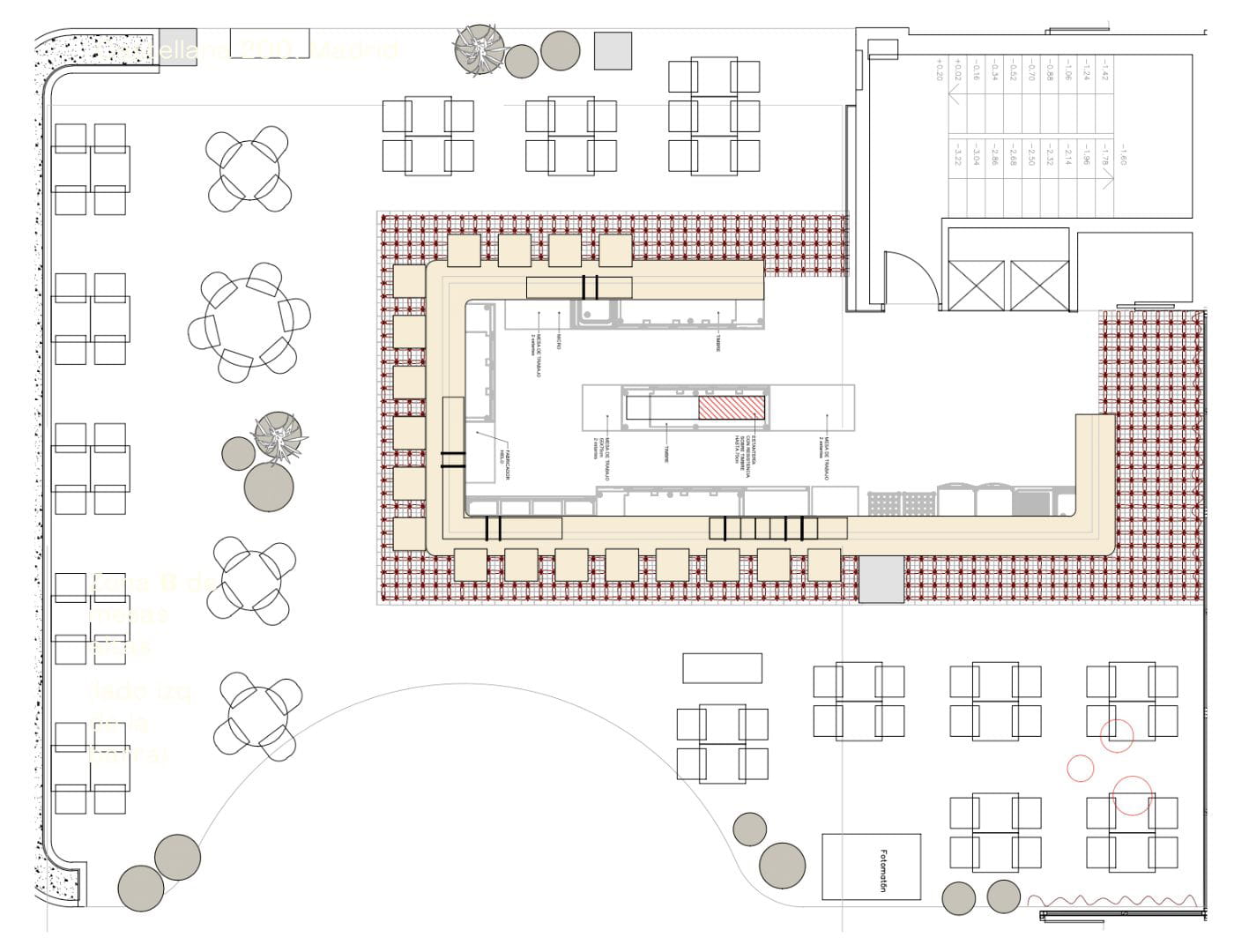 Plano del restaurante VRRO con la zona de la cúpula resaltada para eventos