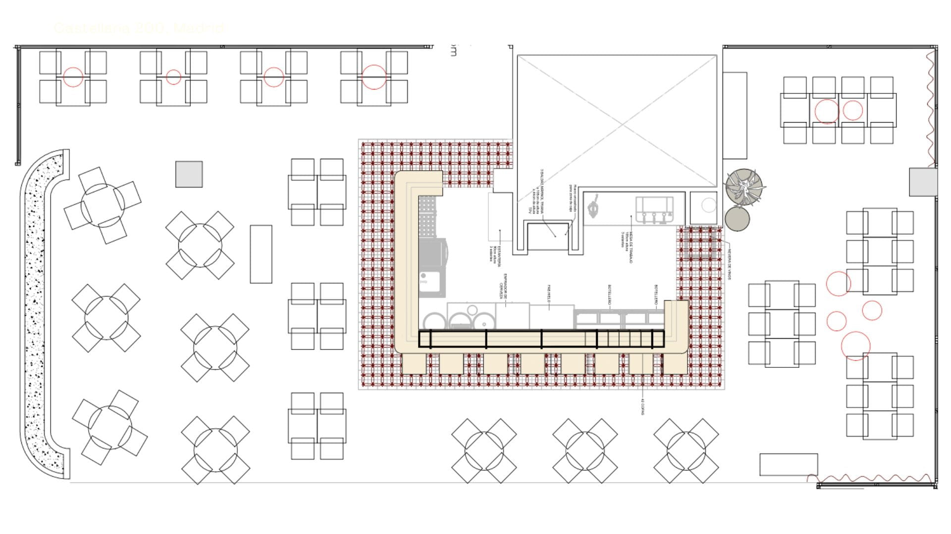 Plano del restaurante VRRO con el salón resaltado para eventos